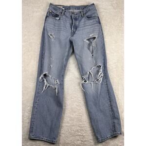 Levis Premium 501 Jeans Womens 25x30 Blue Straight Button Fly Distressed BIG E